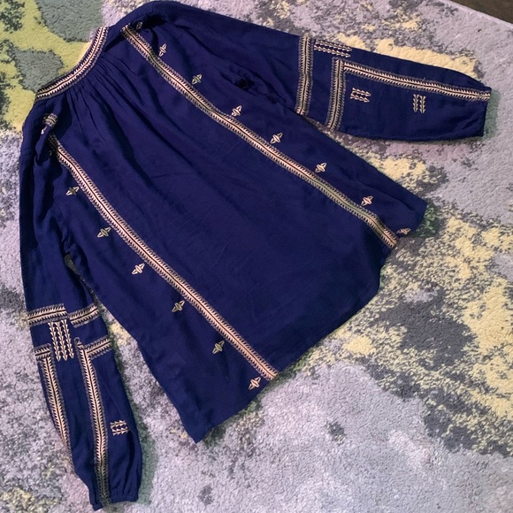 Roberta Roller Rabbit Blue and Gold Embroidered Tunic Top Small - Picture 6 of 6